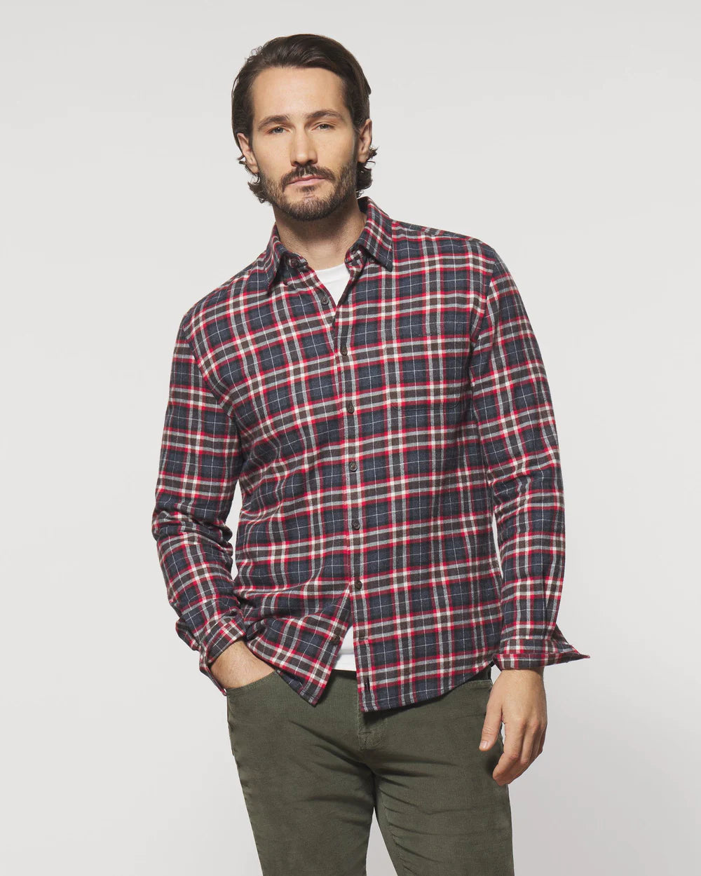 Chemise à carreaux Slim Fit Col chemise Manches longues Blanc en coton Chemise à carreaux Slim Fit Col chemise Manches longues Blanc en coton
