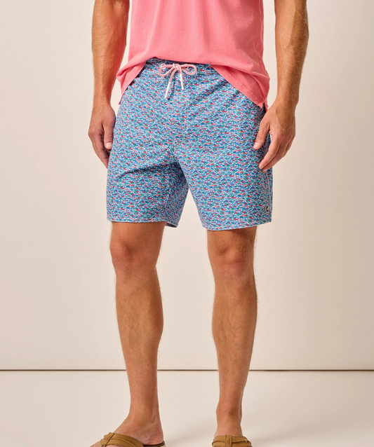The Half Elastic 7" Surf Shorts in Red Fin Blue Fin